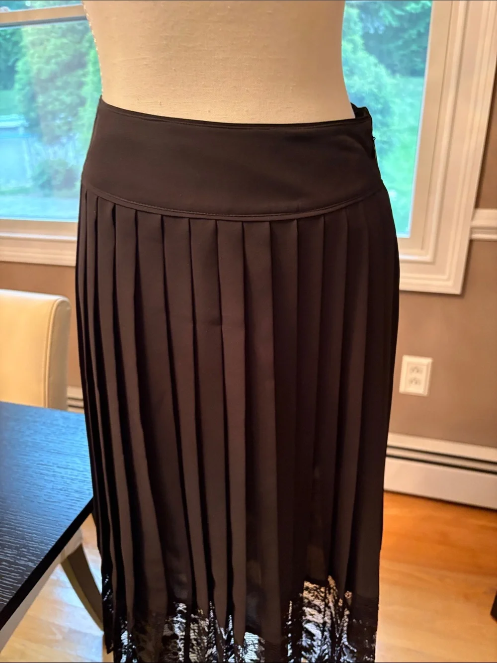 Express Black Pleated Midi Skirt with Lace Trim - Picture 1 of 6